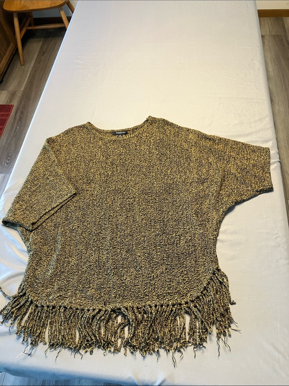 Relativity Gold and Black Fringed Crewneck Sweater